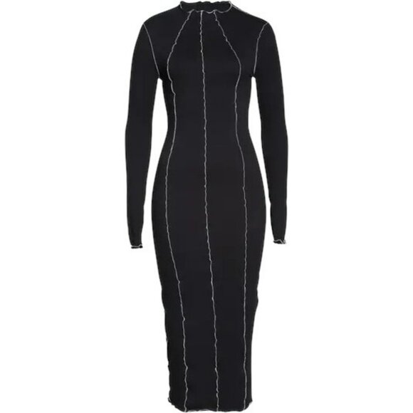 Good American Lettuce Edge Long Sleeve Midi Dress Fitted Knit Size 0 NWT - Picture 1 of 11